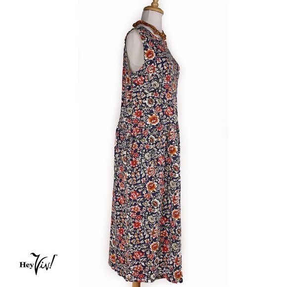 Cathy Daniels Tank Style Dress w Pockets Navy Blue Floral Size Medium - Hey Viv - Picture 3 of 7
